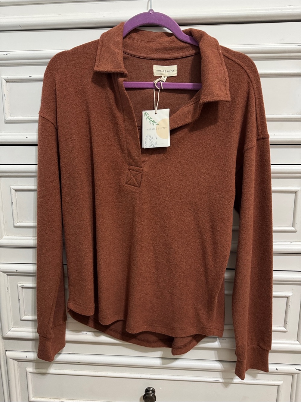 Thread & Supply Rust-Colored Long Sleeve Polo Sweater